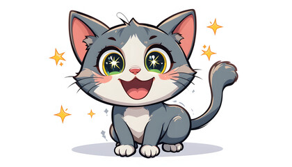 Fototapeta premium Cute cartoon kitten with sparkling eyes and joyful expression