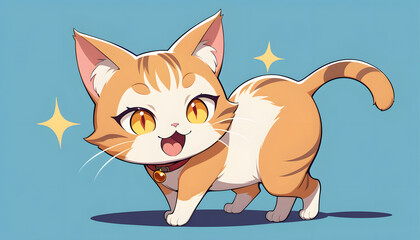 Fototapeta premium Cute cartoon cat with sparkling eyes and cheerful expression