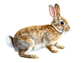 Obraz premium A detailed illustration of a brown rabbit in a side profile isolated on white background.