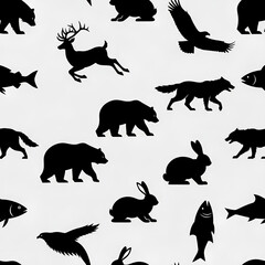 Obraz premium Seamless Pattern of Wild Animal Silhouettes on White Background 3.
