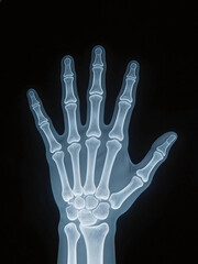 Naklejka premium High-resolution X-ray image showing a human hand (bone details clearly visible).