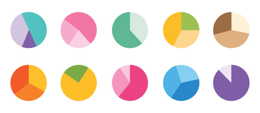 Pie charts diagrams, different circles, donut and pie chart infographic elements set, diagram collection with circular icons for infographic