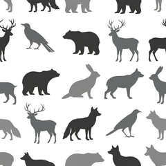 Obraz premium Seamless Pattern of Wild Forest Animals Silhouettes.