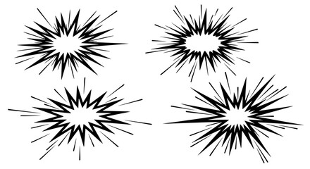 Comic Book Explosion Starburst Set Black and White Energy Burst Vector Elements © MdAmzad