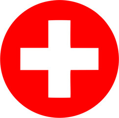 Obraz premium White cross on red circle a simple medical symbol for healthcare and emergency services isolated on white background