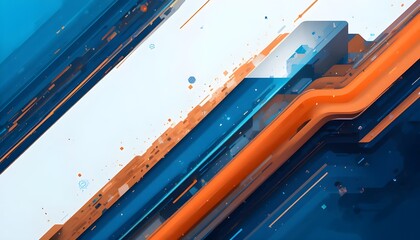 Minimal Geometric Abstract Background with Dynamic Blue Shapes, Orange Lines, and Futuristic Modern Design for Bright Posters and Banners
