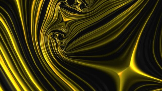 Luxury gold color flow on abstract fractal black pattern background. Modern technology, science backdrop