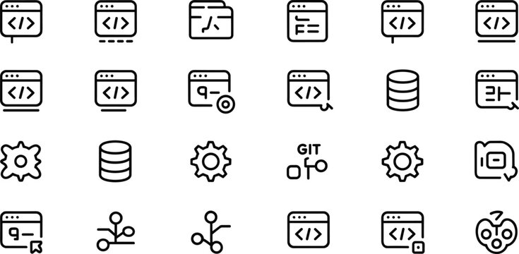 Set of black and white coding and development programming