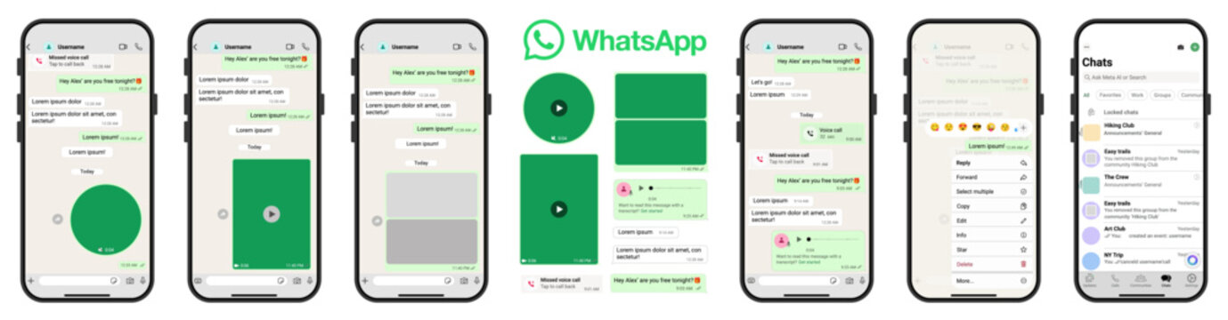 WhatsApp Messaging App Interface on iPhone 17 with Chat, Voice and Media Screens
Instant Messaging, Voice Calls and Conversation UI Design