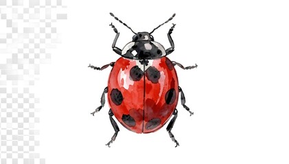 Watercolor illustration of a ladybug with black spots on a white background