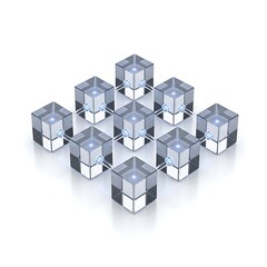 Obraz premium 3D Blockchain Network Cube Structure Isolated on White Background