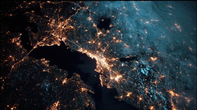Earth at night glowing urban sprawl from space