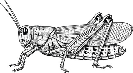 Grasshopper insect hand drawn vintage engraving style vector illustration isolated on white background for nature wildlife and biology education design projects. © MdAbdul