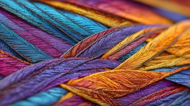 Vibrant colorful threads intertwined macro shot texture