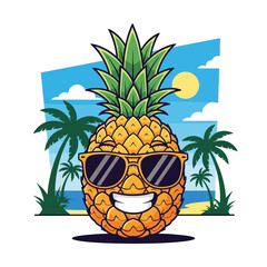 Pineapple Character Wearing Sunglasses Smiling.
