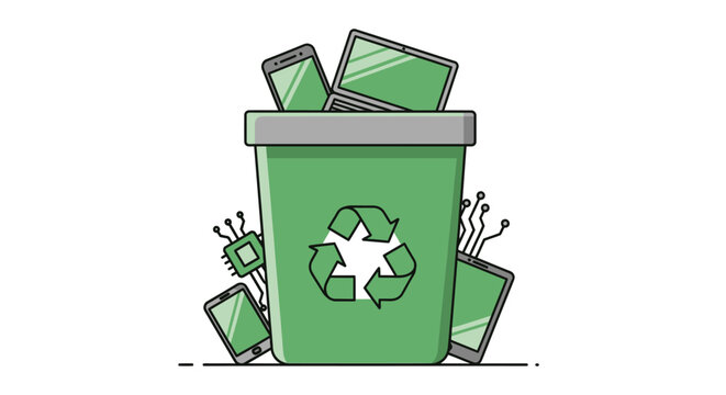 Electronic Waste Recycling Bin Illustration.