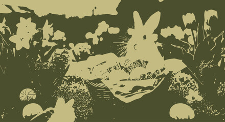 Rabbit Sitting Amongst Flowers in Field. © Quensha