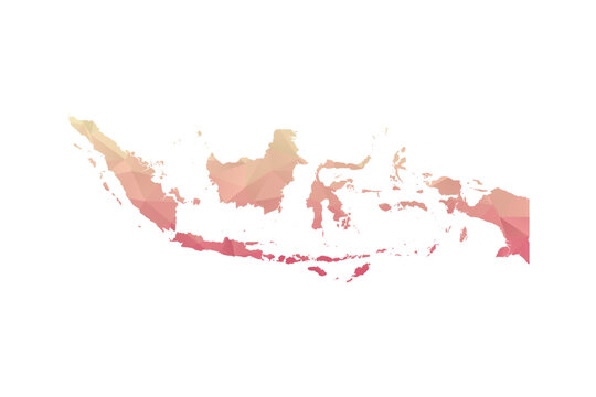 Indonesia Map - Polygon Style Vector Illustration in Peach and Pink Gradient, Low Poly Geometric Design, Isolated on White Background for Infographics and Projects.