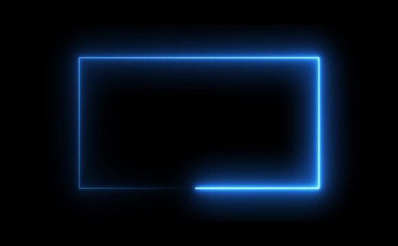glowing neon square rectangle picture frame icon animation shape frame rotation footage round border frame movement photo frame neon box sign symbol with on a black background