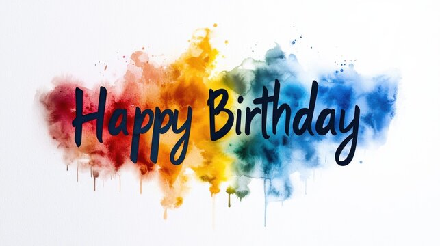 A colorful splash of paint with the words Happy Birthday written in blue. The splatter of paint gives the impression of a birthday celebration
