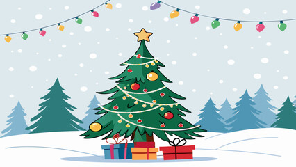 Fototapeta premium Decorated Christmas Tree Vector with Presents Illustration
