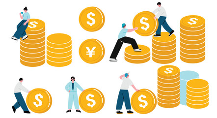 お金を稼ぐ人たちのイラストセット