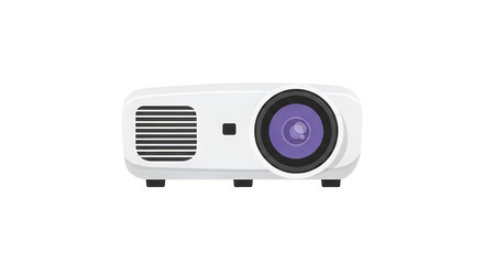 Modern white projector with purple lens light isolated on transparent background