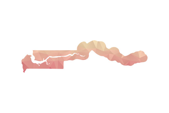 Gambia Map - Polygon Style Vector Illustration in Peach and Pink Gradient, Low Poly Geometric Design, Isolated on White Background for Infographics and Projects.