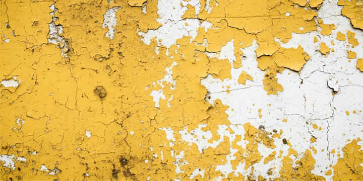 An aged yellow concrete wall meets a weathered rusty metal surface in a gritty, grunge texture backdrop featuring peeling paint and a cracked vintage design