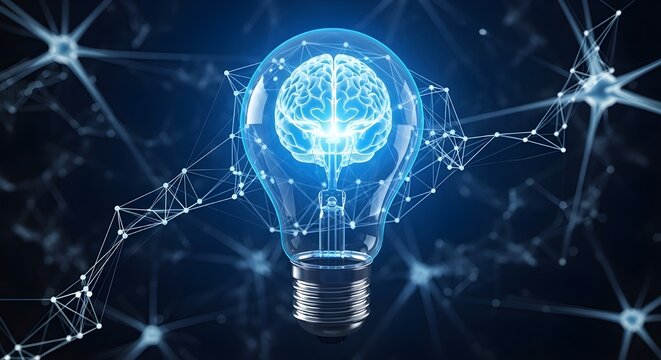 Innovative idea with glowing light bulb and brain inside
