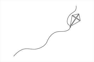A minimalist one-line drawing of a diamond kite, tilted upward to show motion, in a clean, modern continuous-line art style.