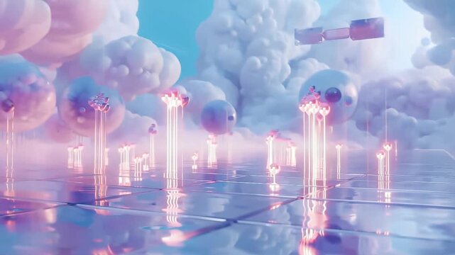 応答時間の変動を連想させる抽象背景 透明感のあるパネル構成の背景動画.生成AI