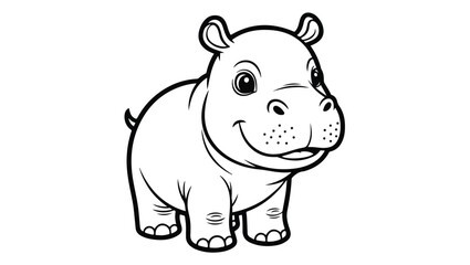 Naklejka premium Cute Baby Hippo Coloring Page Vector Illustration