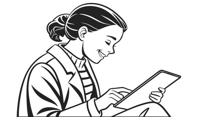 Young Woman Engaged with Digital Tablet.