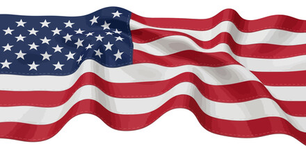 Fototapeta premium Waving American flag with stars and stripes on white background
