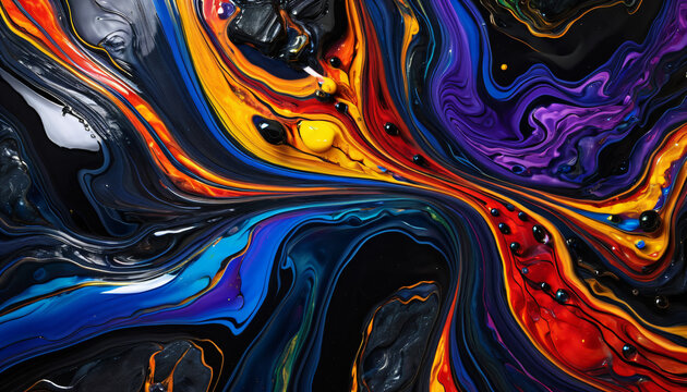 Vibrant abstract liquid marble texture, colorful fluid art background with dynamic flowing waves