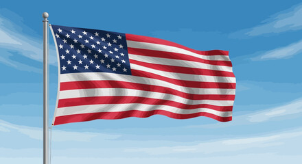 Fototapeta premium American flag waving proudly in the wind against a clear blue sky