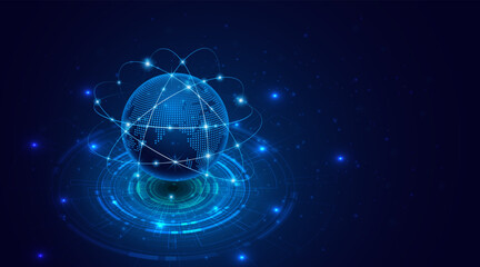 Obraz premium Concept of global network connection. World map. Modern internet network connection technology. High speed internet or fast wireless data transmission.