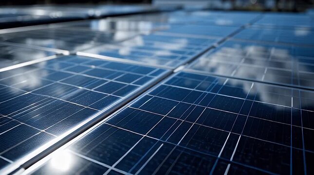 Close Up Macro Detail of Blue Solar Panel Silicon Cells Video.