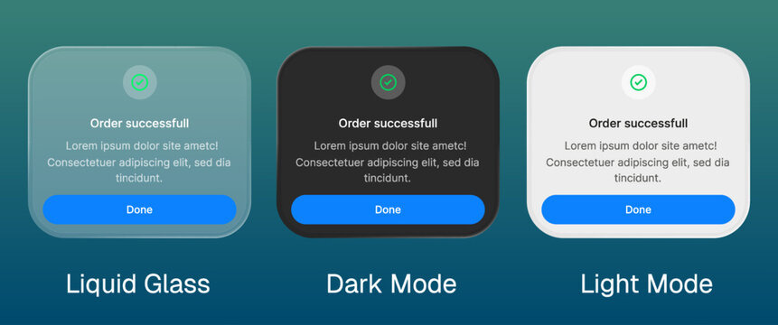 Order successful alert Vector with liquid glass style