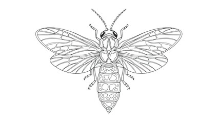 Fototapeta premium Wasp or Hornet Insect Line Art Illustration