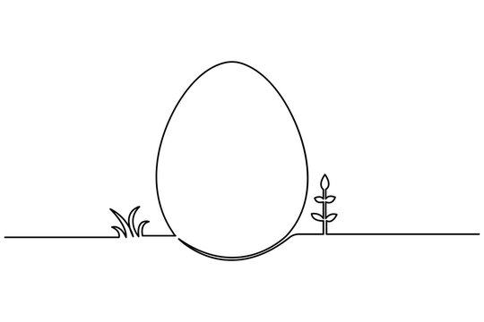 One line art illustration of a simple egg silhouette for organic farm or spring holiday concept