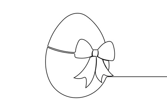 Continuous one line drawing of a minimalist easter egg with a bow on white background