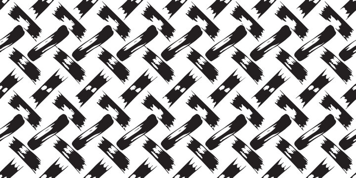 Black brush stroke pattern on transparent background, geometric weave texture in herringbone style, repeating monochrome artistic motif