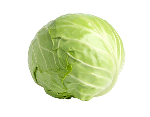 Fresh green cabbage head isolated on a white background healthy vegetable.