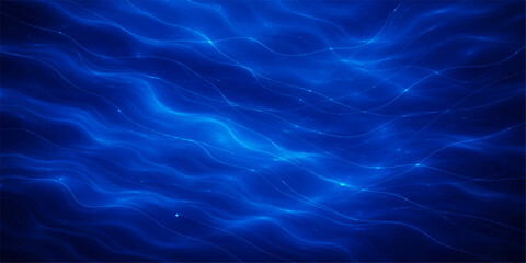 A flowing blue abstract background features liquid water ripples and light reflections on a clear ocean surface with electric wave energy and motion © PIXEL