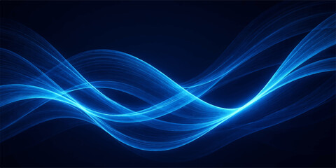Dynamic blue wave design featuring futuristic fractal lines and light effects flowing across a dark digital backdrop with motion energy © PIXEL