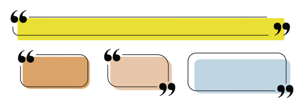 Text quote frame vector template, collection of speech bubble and quotation box shapes, colored note and geometric message frames, vector illustration