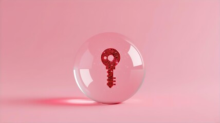 3D Icon Red Key Inside Transparent Glass Sphere