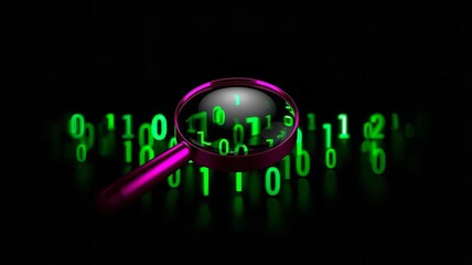 3D Icon Magnifying Glass Over Binary Code